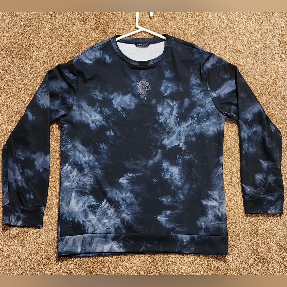 Mens XL Blue/Black Tye Die Shein Black Rose Sweatshirt Super Soft